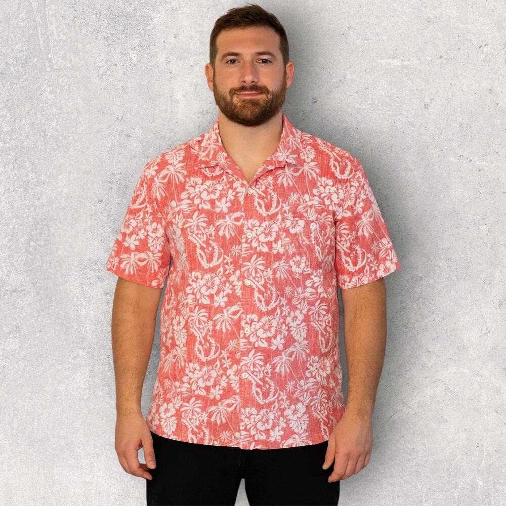 IZOD Men’s Large Saltwater Pink White Floral Short Sleeve Button Shirt Casual